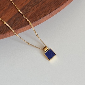 Blue Lapis Lazuli Gold Pendant Necklace, Blue Stone Necklace, Statement Necklace, Elegant Stone Gold Necklace, Gift For Her