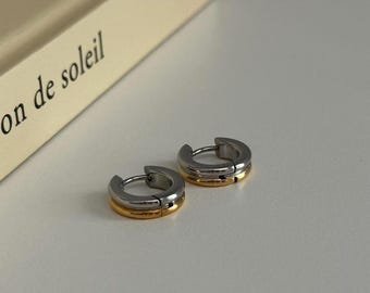 Mini Two Tone Hoops Earrings, Mixed Metal Hoops Earrings, Gold And Silver Tiny Hoops Earrings, Mini Hoops Earrings, 18k Gold Plated Hoops
