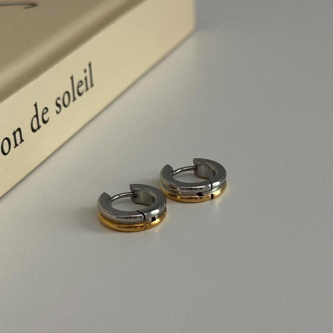 18K Gold Two Tone Hoop Earrngs, Gold And Slver Earrngs, 925 Sterlng...