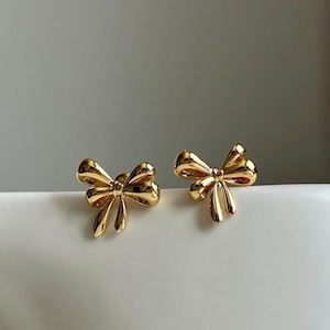 Gold Tiny Stud Bow Earrings, Cute Bow Earrings, Trendy Bowknot Stud Earrings, Ribbon Earrings, Post Earrings, Gift for Her