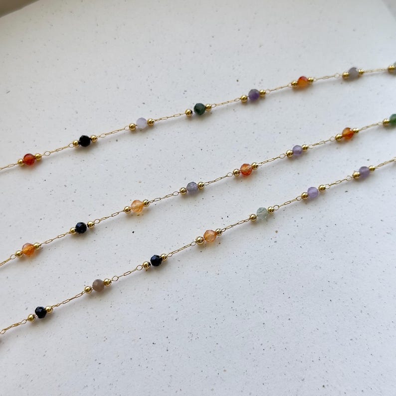 Dainty Natural Stone Necklace, Colorful Gemstone Bracelet, Natural stone beads necklace, Stone Beads Bracelets, Natural Stone Beads Jewelry image 2