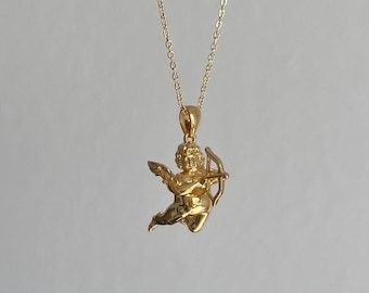 Gold Cupid's Arrow Pendant Necklace, Cupid Necklace, Eros Pendant Necklace, Bow and Arrow Charm, Love Jewelry, Romantic Gift for Her