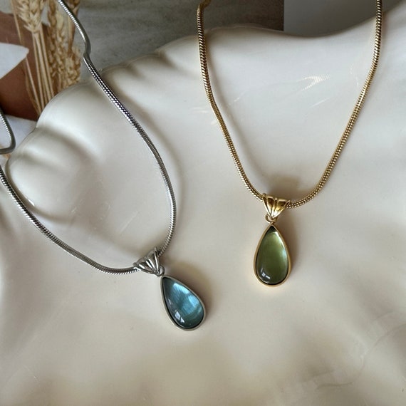 Waterdrop Pendant Necklace, Glass Waterdrop Gold/silver