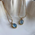Sea Aquamarine natural stone gold necklace, blue stone pendant necklace, blue stone minimalist necklace