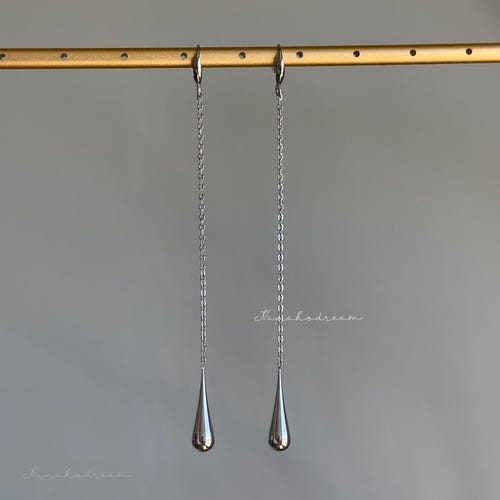 Pendientes largos colgantes de acero inoxidable, pendientes de cadena de plata en forma de lágrima, pendientes colgantes impermeables, pendientes minimalistas modernos y elegantes.