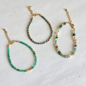 Handmade Gemstone Beaded Bracelet, Natural Stone Bracelet, Dainty Layered Jewelry, Colorful Boho Bracelet, Green Tone Beads, Gift For Her
