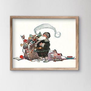 Santa and His Bag of Toys | Vintage Christmas Print | Printable Digital Download