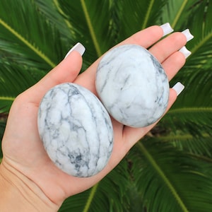 Howlite Crystal Palm Stones, White and Gray Howlite Crystals