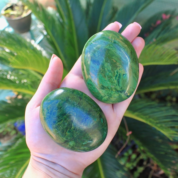 African Jade Crystal Palm Stone, Rough African Jade Stone Polished