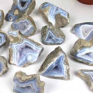 Half Polished Blue Lace Agate Geodes – Raw Malawi Agate Crystal Formations, Home Decor