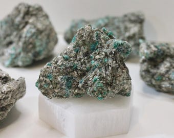 Raw Emerald in Schist Matrix Stone - Rough Gemstone Display Piece