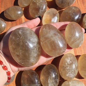 Golden Healer Quartz Crystal Palm Stones, Golden Healer Limonite Stone