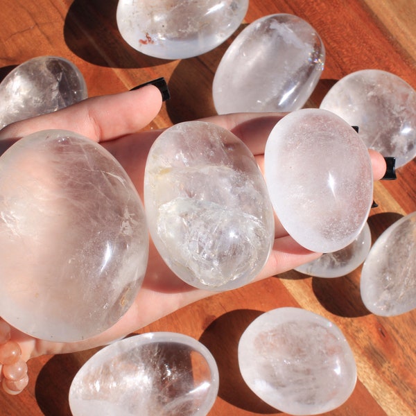 Clear Quartz Crystal Palm Stone, Large Rock Quartz Pocket Rocks