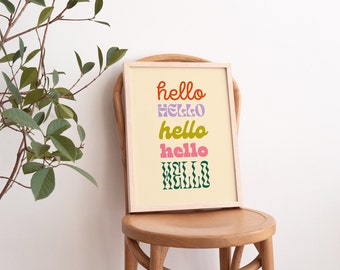 Hola Hola Hola Impresión de arte de pared / Decoración colorida del hogar de moda / Decoración estética de la habitación / Descarga digital instantánea imprimible
