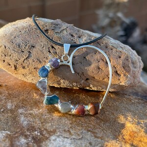 Large Chakra Heart.  Silver and crystal pendent, handmade with 7 authentic chakra stones.