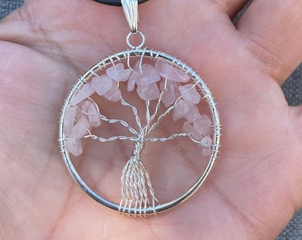 Tree of Life Rose Quartz crystal gemstone necklace