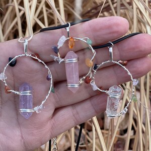 Circle of Life crystal & silver Chakra Necklace / Rose Quartz / Clear Quartz / Amethyst Crystal