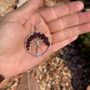 Red Garnet Tree of Life crystal gemstone necklace