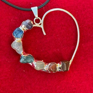 Large Chakra Heart.  Silver and crystal pendent, handmade with 7 authentic chakra stones.