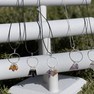 Multi crystal & silver necklace pendant Purple Amethyst, Clear Quartz, Orange Citrine, Black Tourmaline or multi stone