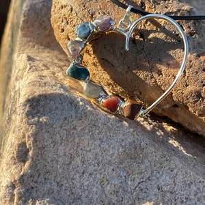 Large Chakra Heart.  Silver and crystal pendent, handmade with 7 authentic chakra stones.