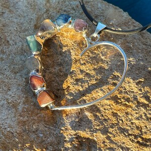 Large Chakra Heart.  Silver and crystal pendent, handmade with 7 authentic chakra stones.