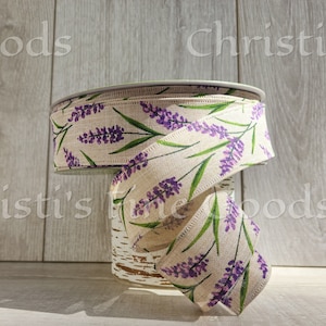 Lavender Floral Ribbon: Wired Faux Linen, 1.5" x 5 Yards