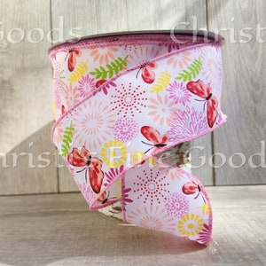 Spring Pastel Butterfly Ribbon 2.5 Wide and Wired 5 Yard Increments