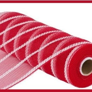 10&quot; x 10yd Vertical Wide Stripe Mesh in Red/White Mesh.