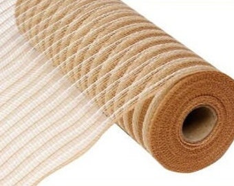 10.25" x 10yd Poly/Faux Jute Mesh. Natural/Cream.