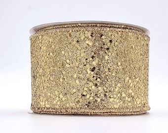 2.5"X10YD Gold Large Glitter Ribbon. Wired.