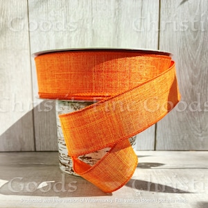 Sunny Carrot Orange Linen/Fine Burlap Wired Ribbon 1.5&quot; Wide 5 Yard Increments