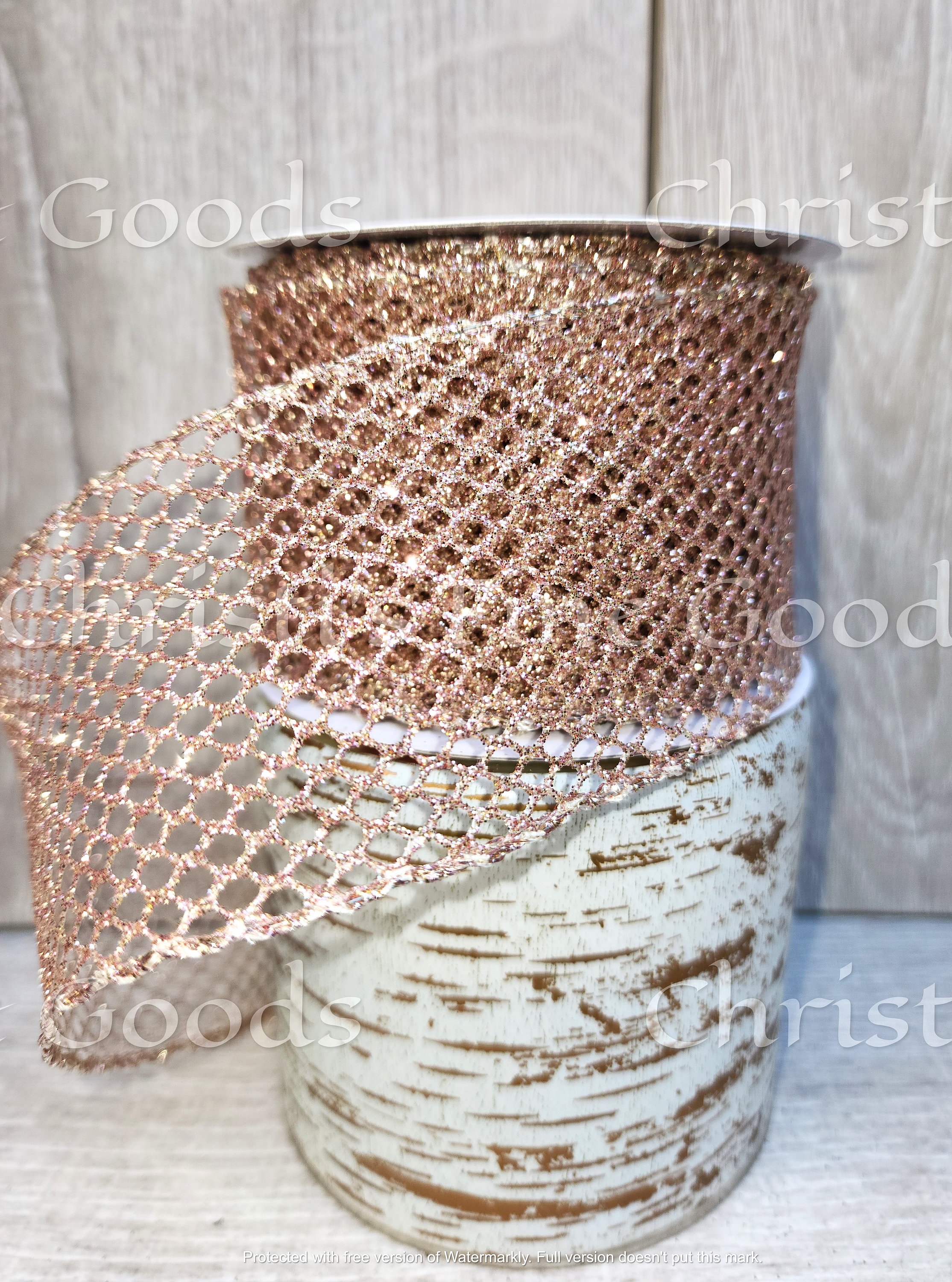ROSE GOLD Glitter Galore Mesh/net Ribbon, Wired, 2.5