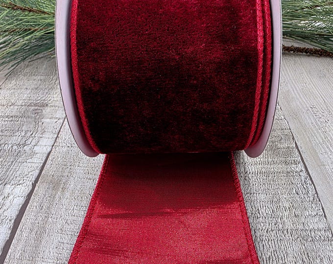4 Inch X10Y, Velvet Metallic Back Ribbon. Wired, BURGUNDY, Regency. - Etsy