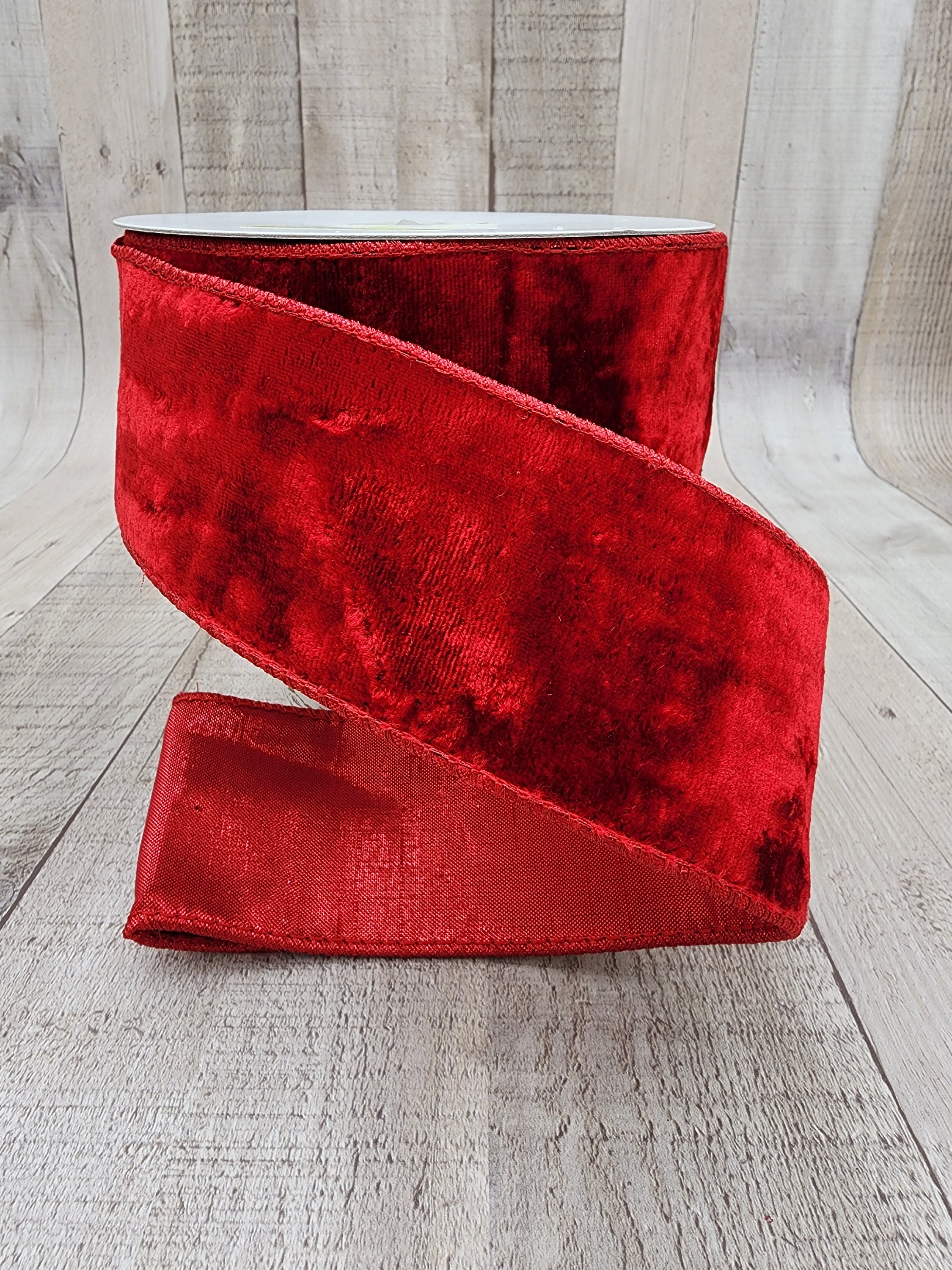 2.5 Inch X10Y, Velvet Metallic Back Ribbon. Wired, RED, Regency