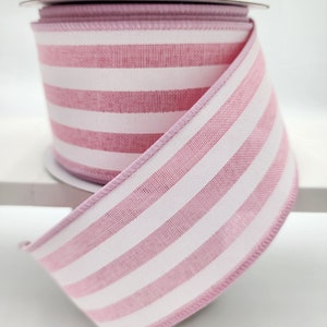 10m, 2,5 "Wired Pink und Weiß Streifen Band - Frühlingsband. Weitere Farboptionen finden Sie in anderen Angeboten im Shop."