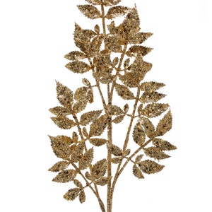 Glitter w/sequin Leaf Spray GOLD 28 Inch Tall.