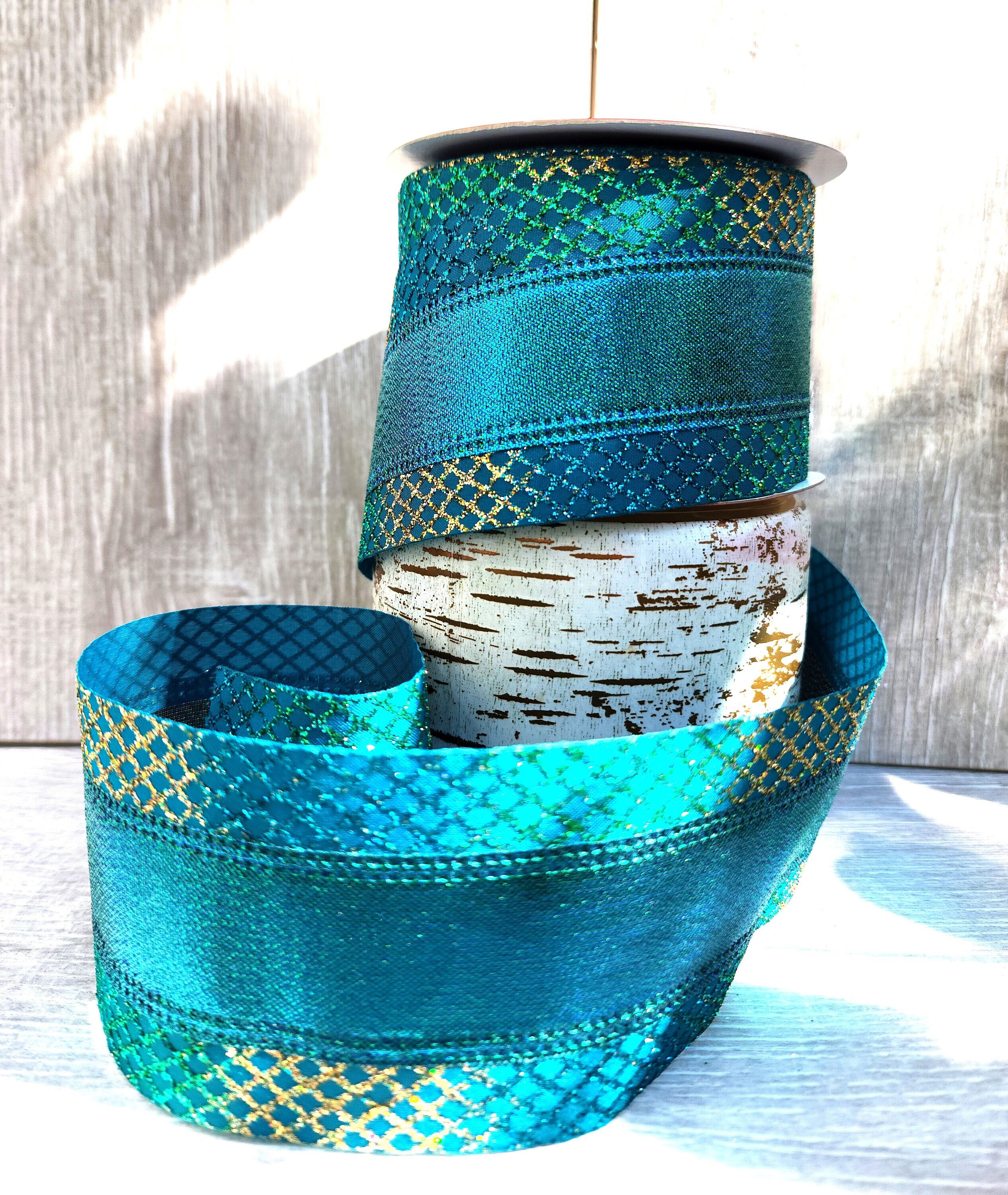 Offray Teal Double Faced Satin Ribbon, 1-1/2 or 5/8 Wide Teal Satin Ribbon,  Made in USA. 