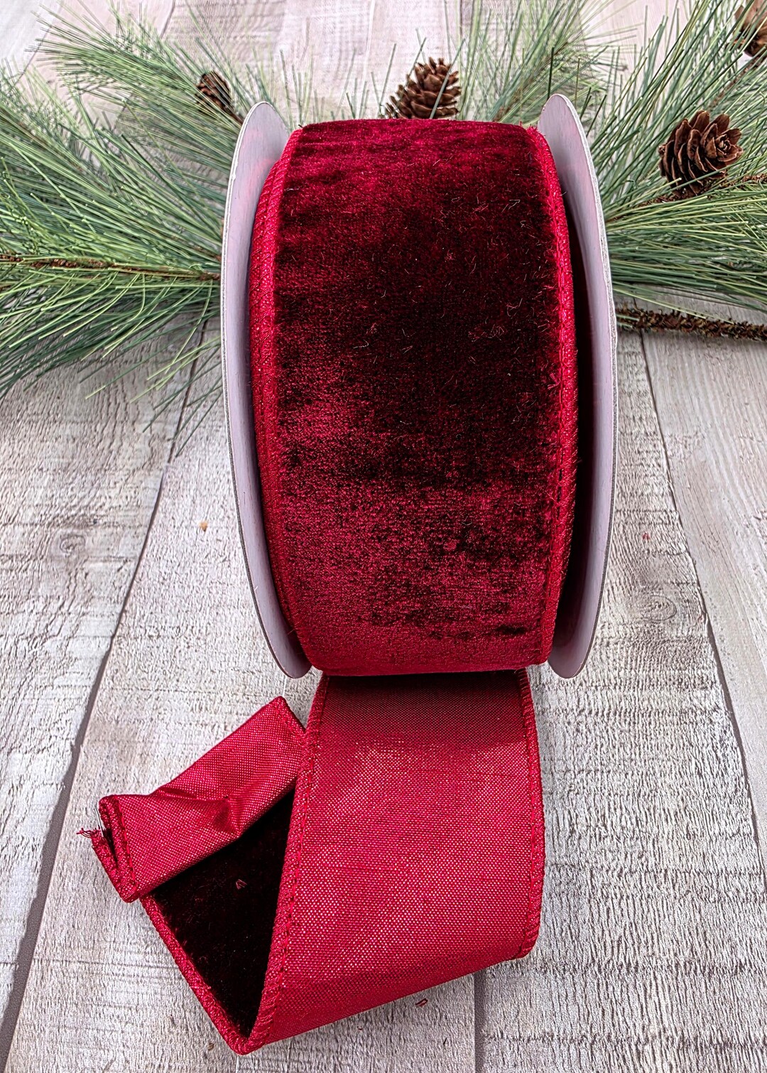 2.5 Inch X10Y, Velvet Metallic Back Ribbon. WIRED, BURGUNDY, Regency ...