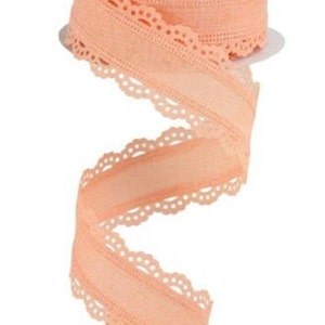 10YD, 1.5&quot; Royal Burlap Wired Peach with Scalloped/Lace Edge Ribbon - Spring Ribbon. See other listings in shop for more color options.