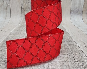 Red & White Horizontal Stripe Ribbon With Red Cross Check Edges 2.5