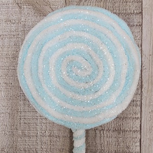 Frosted Pastel BLUE Lollypop Ornament 14 Inch Tall, 5 Inch Diameter.