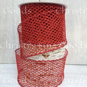 ROT glitzerndes Netz-/Netzband, 2,5 Zoll breit verdrahtet. Wird in einer 30&#39;/10-Yard-Rolle geliefert.