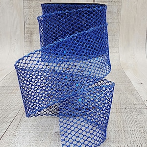 Royal Blue Glitter Galore Mesh/Net Ribbon , Wired 2.5 inch wide. Comes in 30&#39;/10 yard roll.