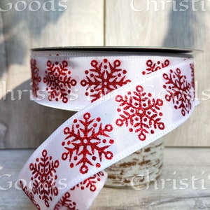 Red Ribbon with White Glitter Snowflakes - Pender & Peony - A Southern Blog