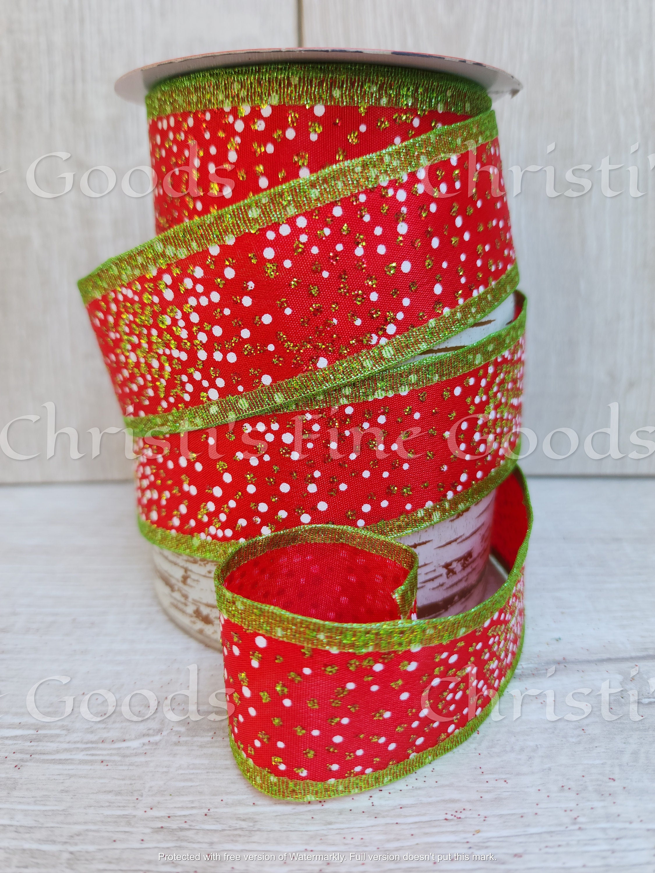 White Velvet & Red Glitter Stripes Christmas Ribbon