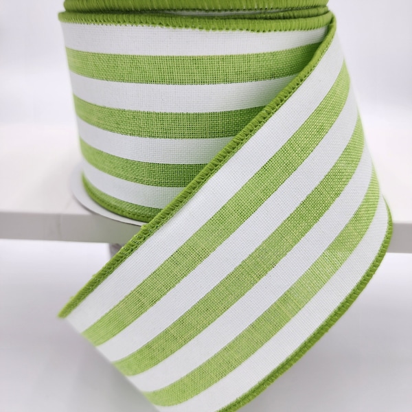 10YD, 2.5" Wired Pastel Green and White Stripe Ribbon - Spring Ribbon. See other listings in shop for more color options.