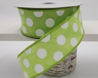 Pastel Green Polka Dot Wired Ribbon - 1.5" x 10YD - Spring Decor