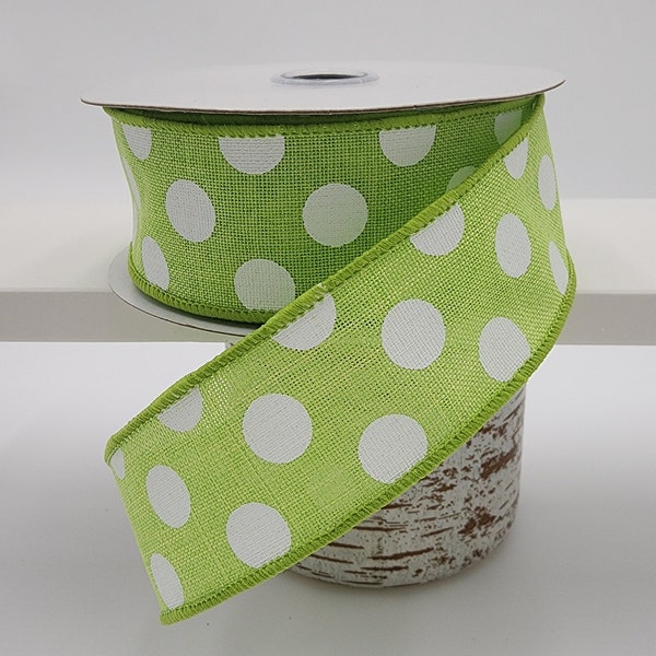 10YD, 1.5" Wired Pastel Green and White Polka Dot Ribbon - Spring Ribbon. See other listings in shop for more color options.