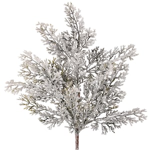 Frosted Cedar Spray GREEN/FROST Pick 18 Inch Tall.